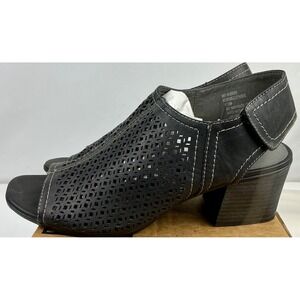 White Mountain Womens Weezzle Lenisis Black Leather Perforated Block Heel Sandal
